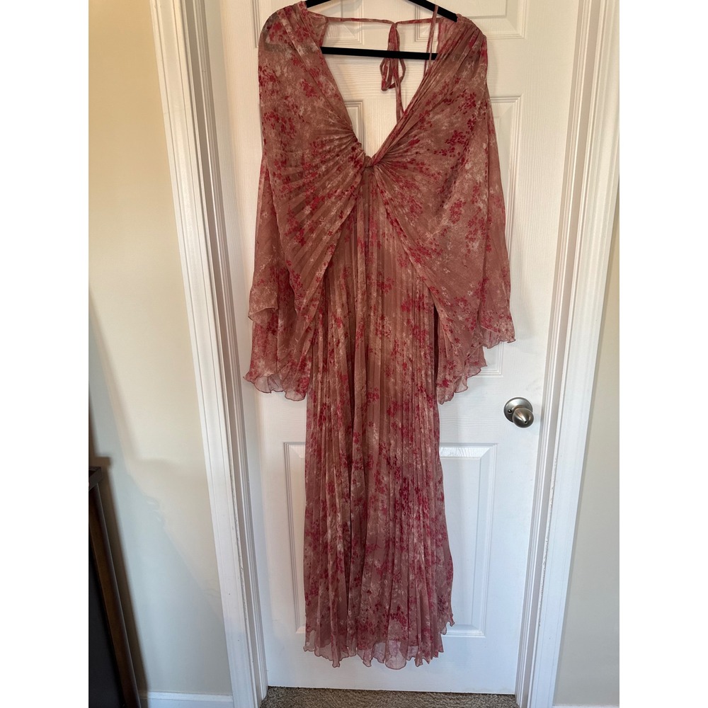 ASOS DESIGN Pink Floral Pleated Maxi Dress Kimono Sleeve V-Neck Size US 6 NWOT